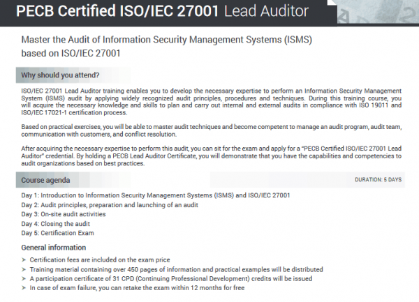 Information Security Management Lead Auditor ISO 27001