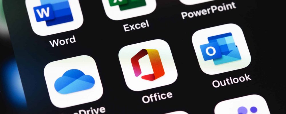 Microsoft Office (Word, Excel, PowerPoint, OneDrive, Outlook and other mobile app on the screen iPhone. Microsoft Corporation is an American multinational technology company. Moscow, Russia - December 5, 2020